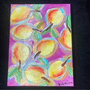 Lemons On Magenta“Acrylic Painting  12”x9”1.5” Original Handmade